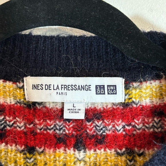 INES DE LA FRESSANGE + UNIQLO  Sz L Jacquard Pattern Crew Neck Buttoned Cardigan - Picture 2 of 6